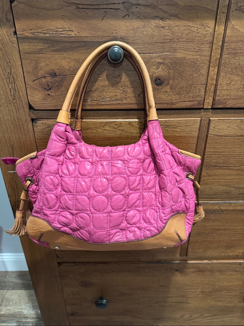 kate spade vintage Quilted Hot Pink and Tan Shoulder bag tote - Picture 3 of 10